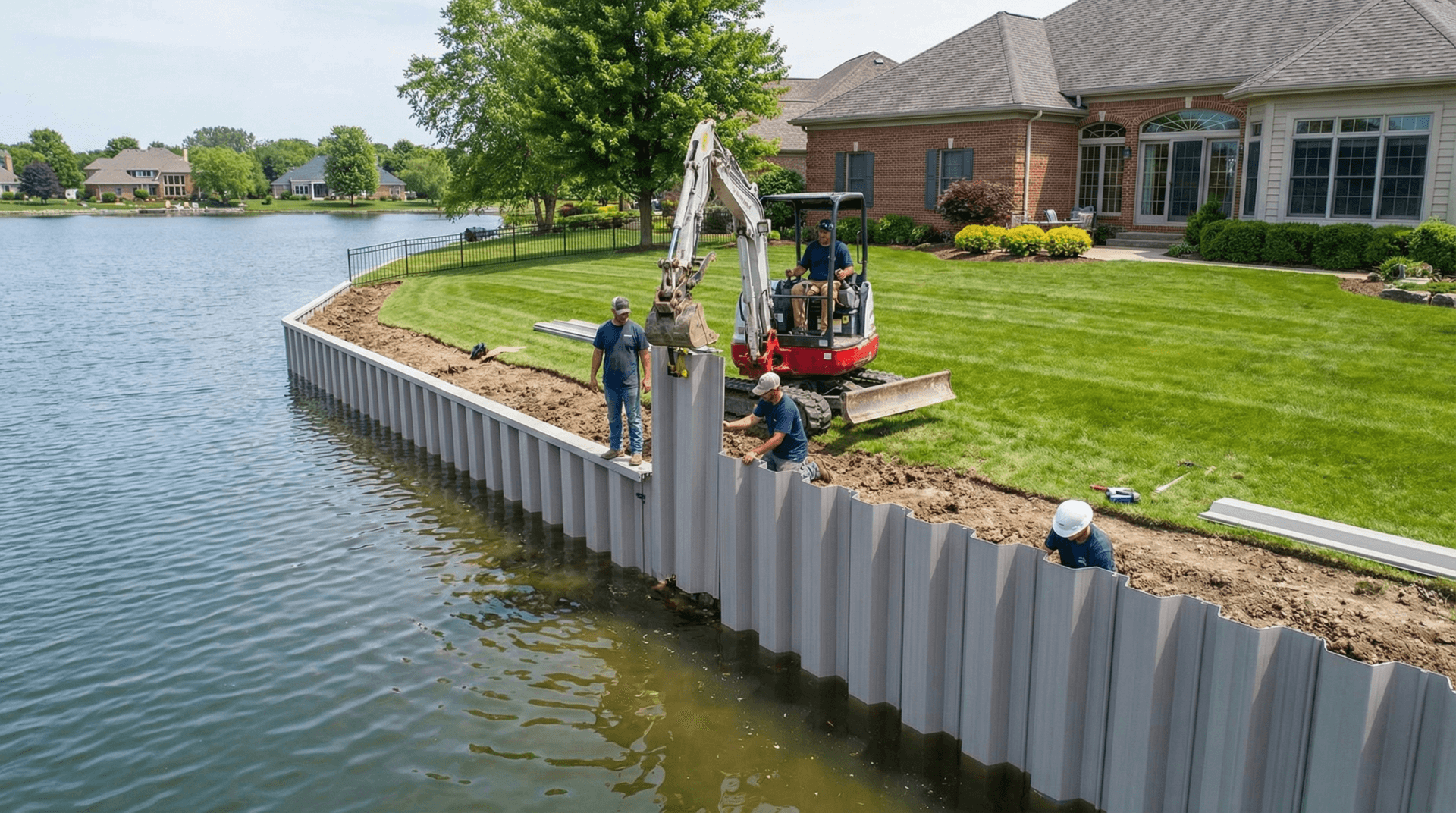 Professional marine construction crew installing bulkhead